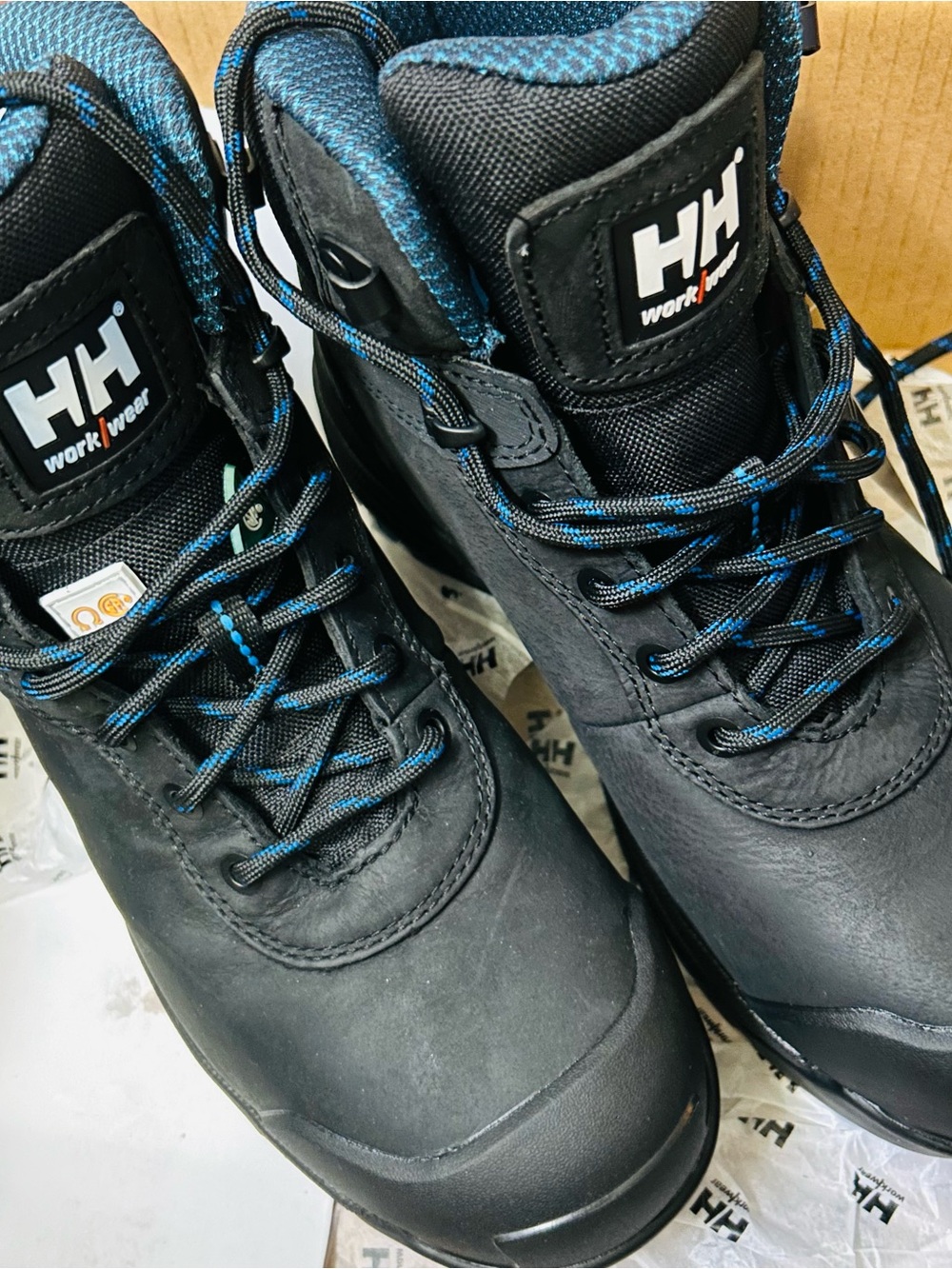 Helly Hansen Black Work Boots with Blue Trim